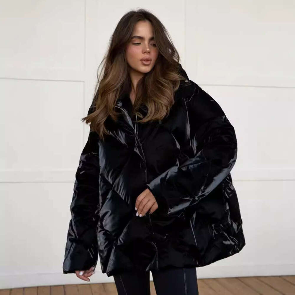 Autumn Winter New Loose Cotton With Matte And Glossy Turn-Down Collar Casual Jacket B5