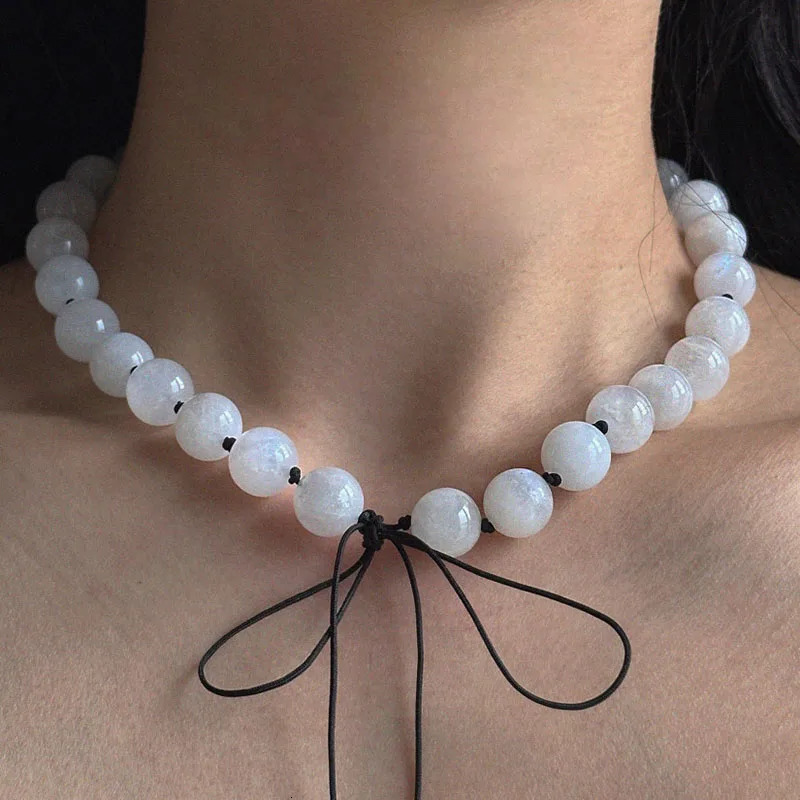 White stone ball beaded necklace for women natural stone necklace minimalist simple handmade summer beach jewelry 250712
