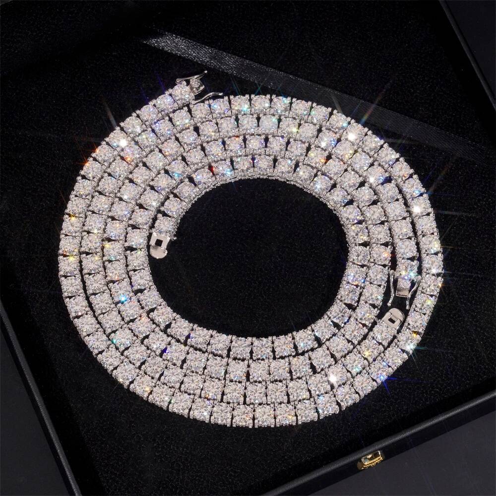 S925 Silver 6.5mm Moissanite Tennis Chain Side Stone Hip Hop Necklace with Certificate Fashion Jewelry Gift