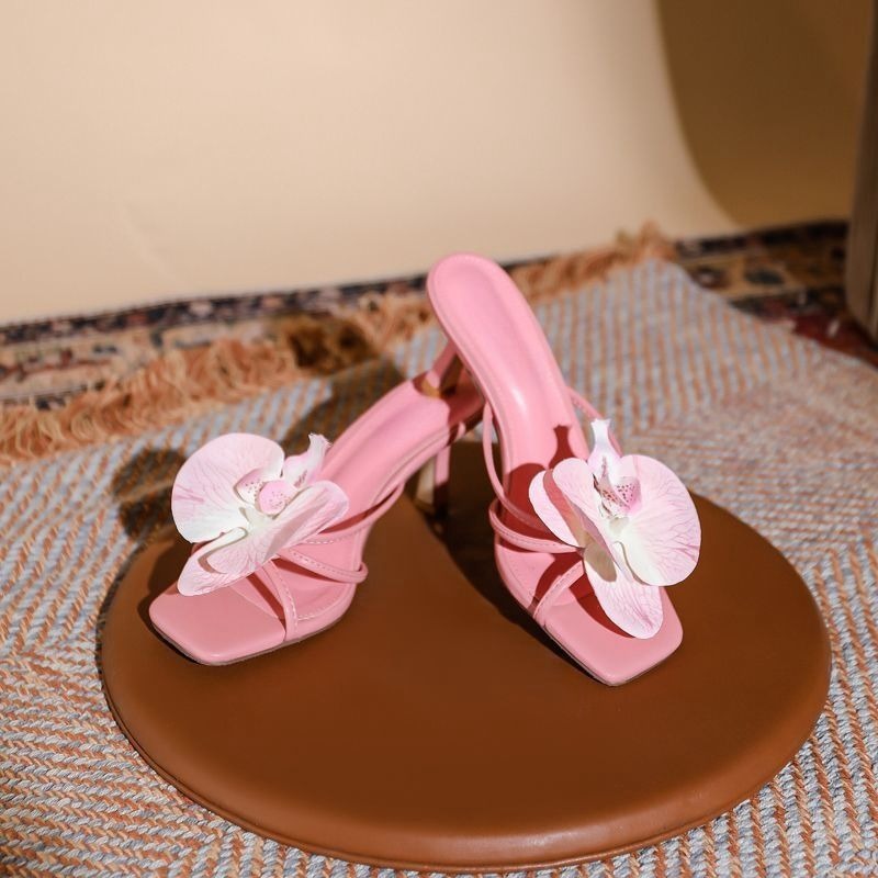 Women's Sandals Travel Beach Shoes Flower High-heeled Slippers