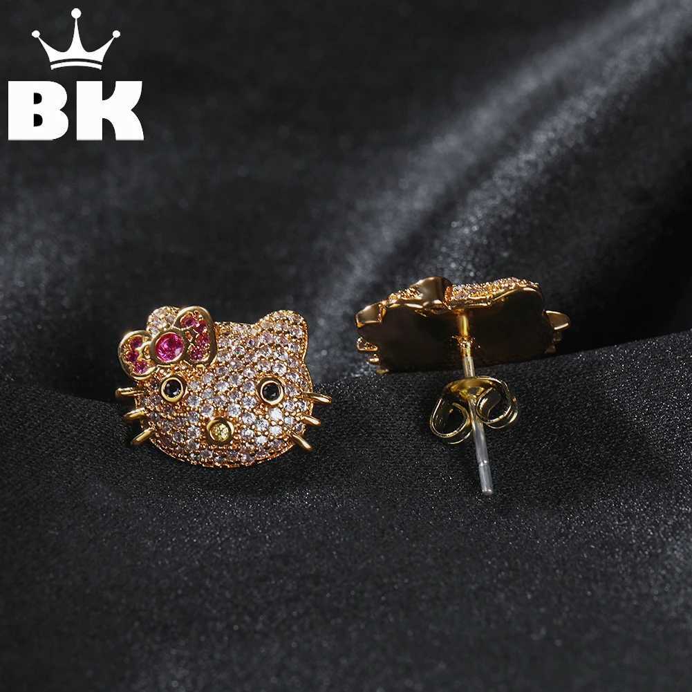 Sanrio THE BLING KING Kawaii Cat Earrings for Women Full Iced Out Cubic Zirconia Bling Stud Earring Fashion Hip Hop Jewelry w250716