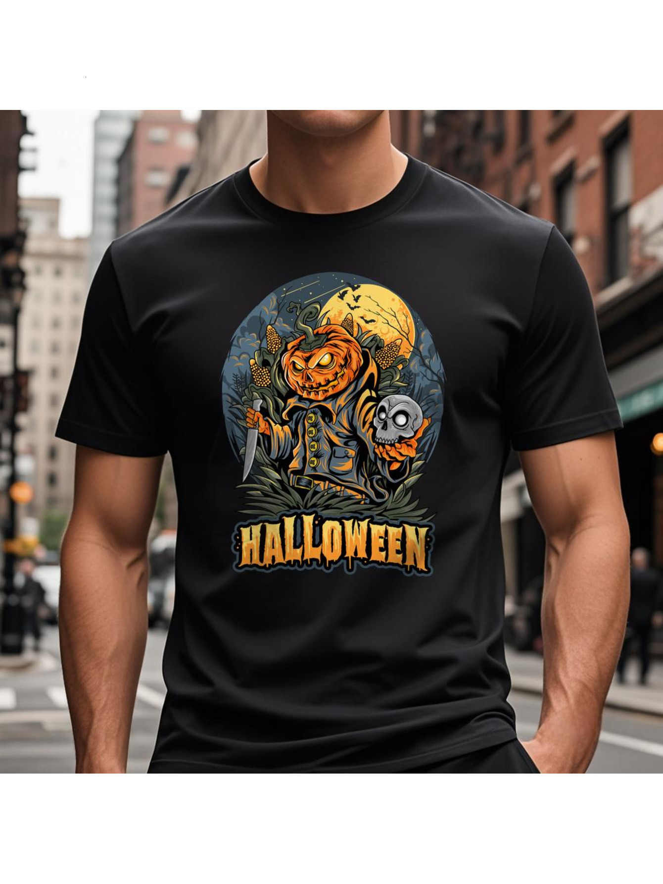 VogueEpoch S-3XL black Short sleeve T Shirts Adult Round collar Graphics Men 180g White Cotton Halloween Wed 9d