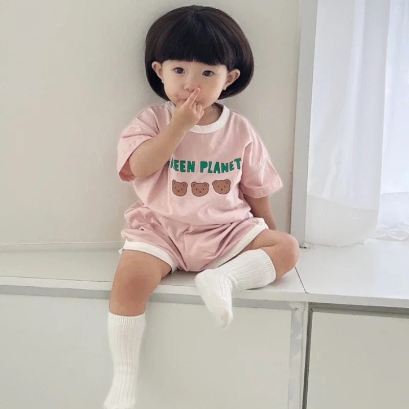 Baby Summer Tracksuits Cute Bear Print Cotton TshirtShorts Child Casual Sports Clothes Sets Babies Fashion Set 250716