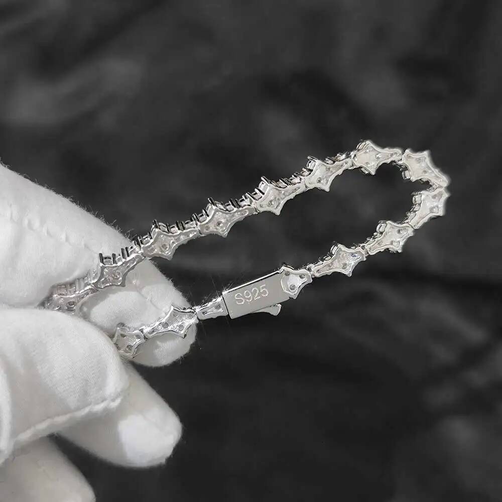6.5mm Iced Out VVS Diamond Flower Shape Tennis Chain Hip Hop Jewelry 925 Sterling Silver Moissanite Tennis Chain Necklace