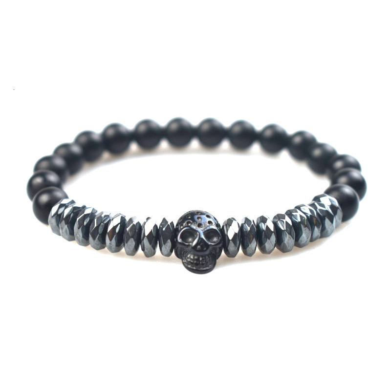Copper micro-inlaid skull ghost crown hexagonal set bracelet frosted natural stone beaded bracelet 250517