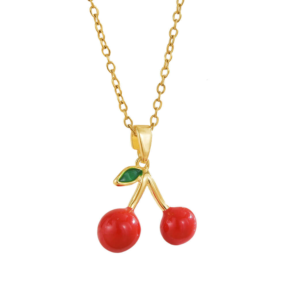 Hot-Selling Jewelry Red Cherry Pendant Necklace Collarbone Chain For Women 4F6
