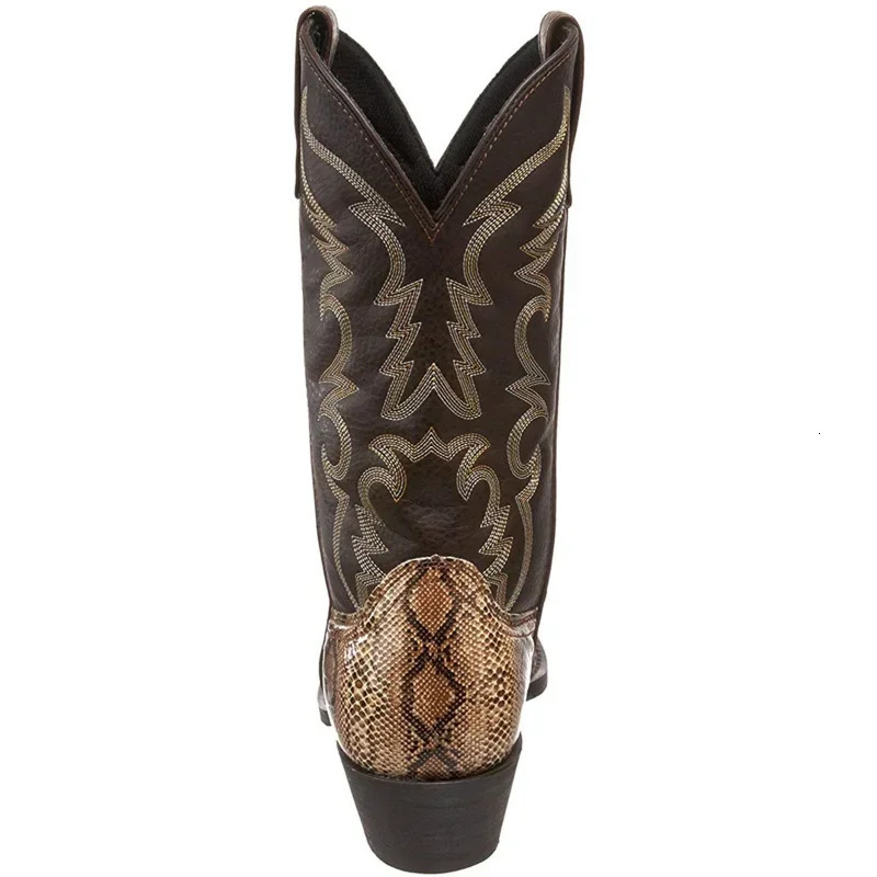 Retro Men Women Boots Golden Head Snake Skin Faux Leather Winter Shoes Embroidered Western Cowboy Boots Unisex Footwear Big Size 250715