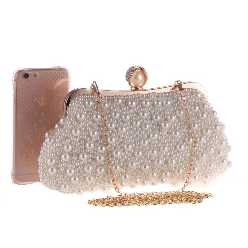 Handmade String - Pearl Dinner Bag, Embroidered Bead Clutch, Beige For Wedding & New Year Carteras De Fiesta Flores
