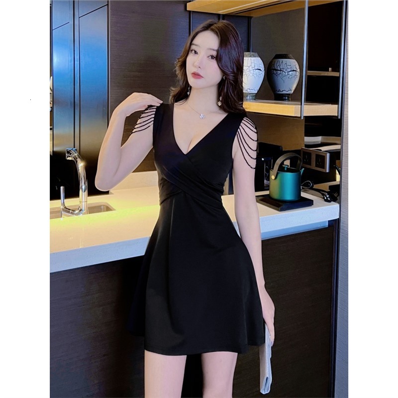 2025 Headquarters Dress Technician Sexy Workwear Spa Slimming Women's V Neck Elegant Black Foot Bath Therapy Nightclub