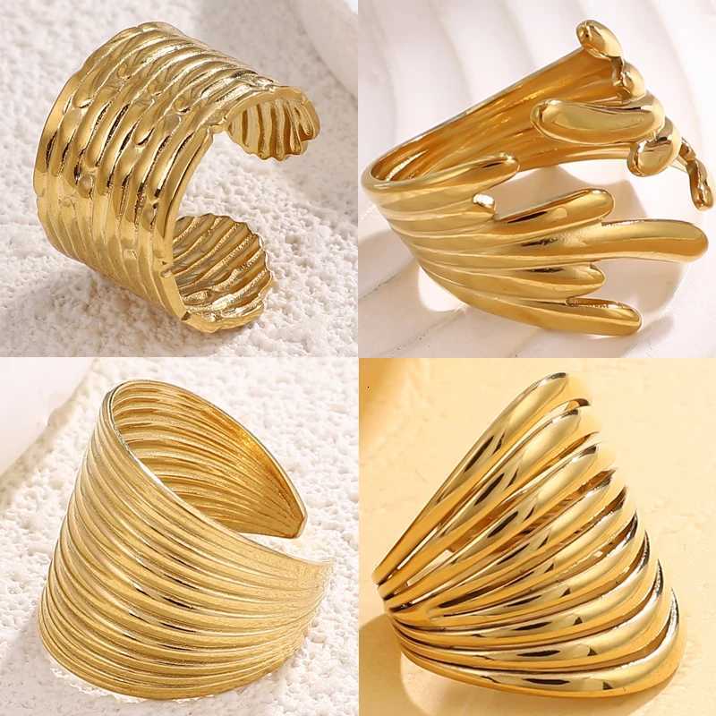 Stainless Steel Women Rings Irregular Wings Layered Wide Ring Aesthetic Adjustable Open Finger Ring Fashion Party Jewelry Gifts S250716