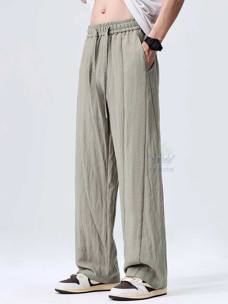 Summer Thin Cozy Lyocell Linen Fabric Pants Men Elastic Waist Outdoors Jogger Breathable Wrinkled Outdoor Casual Trousers Male y250716