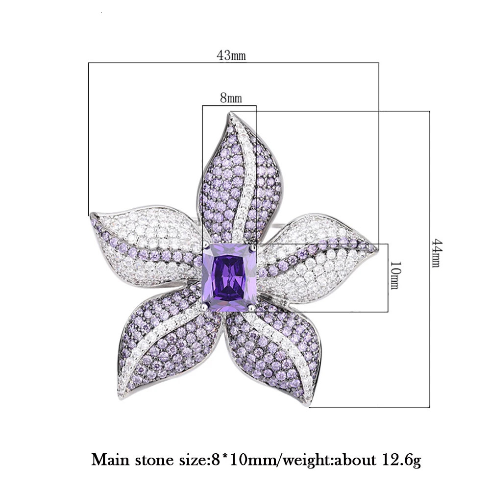 Trend 8*10mm Amethyst Brooches for Women Vintage Gemstone High Carbon Diamond Wedding Jewelry Accessories Female Gift 250712