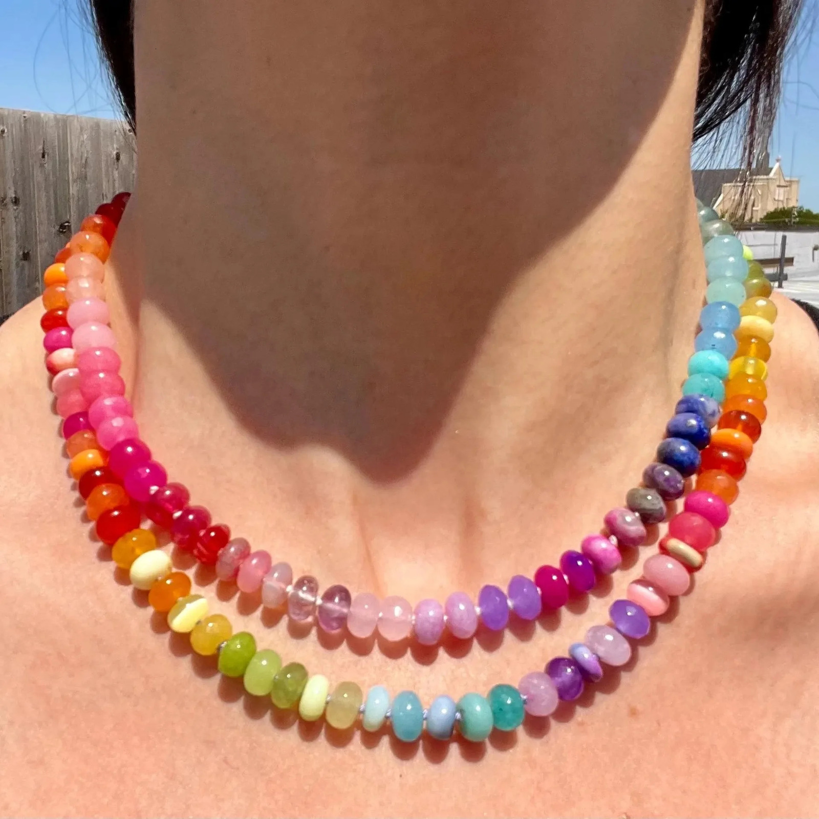 HangZhi Sweet Romantic Dopamine Colorful DIY Natural Stone Bead Necklace Bohemian Stainless Steel Summer Charms Jewelry 250712