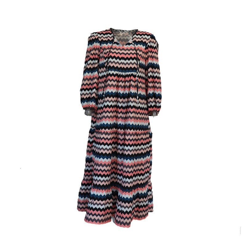 2025 Cross-Border Foreign Trade Summer Women's Short Sleeve Plus Size Loose Printed Lantern Sweet Style Dress Long Comfortable