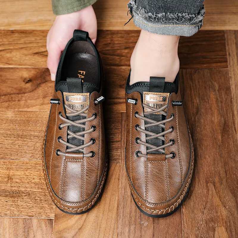 Shoes for Men Leather Casual Handmade Shoes Outdoor Hiking Sneakers Men Breathable Lace Up Sport Mens Shoes Mens Shoes W250716