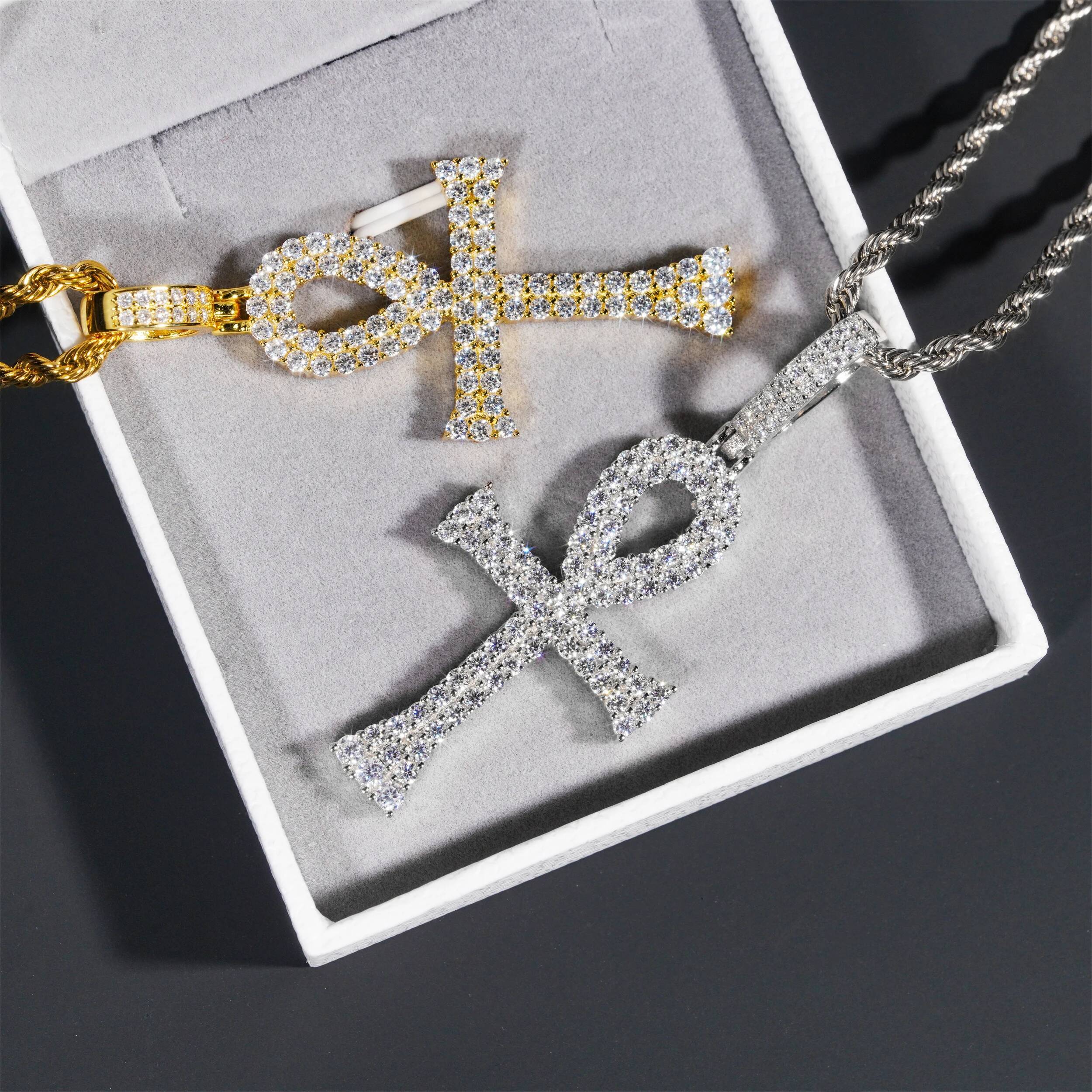 925 Sterling Silver 1.1/1.9mm Moissanite Cross Pendant Hip-hop D Color Diamond Pendant Women Men Pass Tester Cuban/Tennis Chain