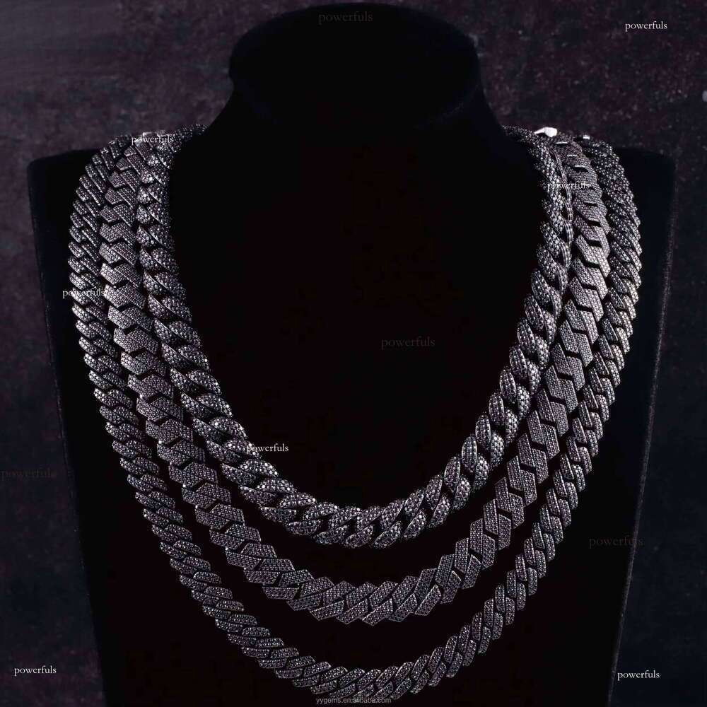 Black Necklace Bracelet 13mm S Sier Iced Out VVS Moissanite Dia Link Chain with GRA Certificate