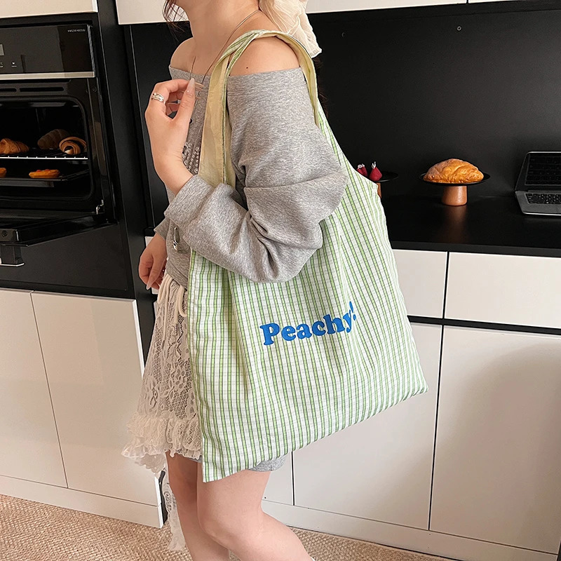 Simple Versatile Womens Large Capacity Striped Single Shoulder Tote Bag Fashion Trendy Commuting Storage Bags 250714