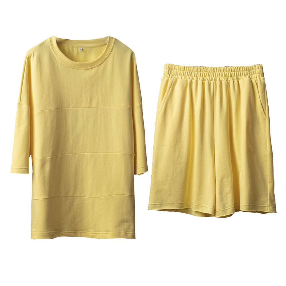 Shorts Summer Loose Casual Patchwork Straight Pants Cotton Short Sleeve T-Shirt Set B5