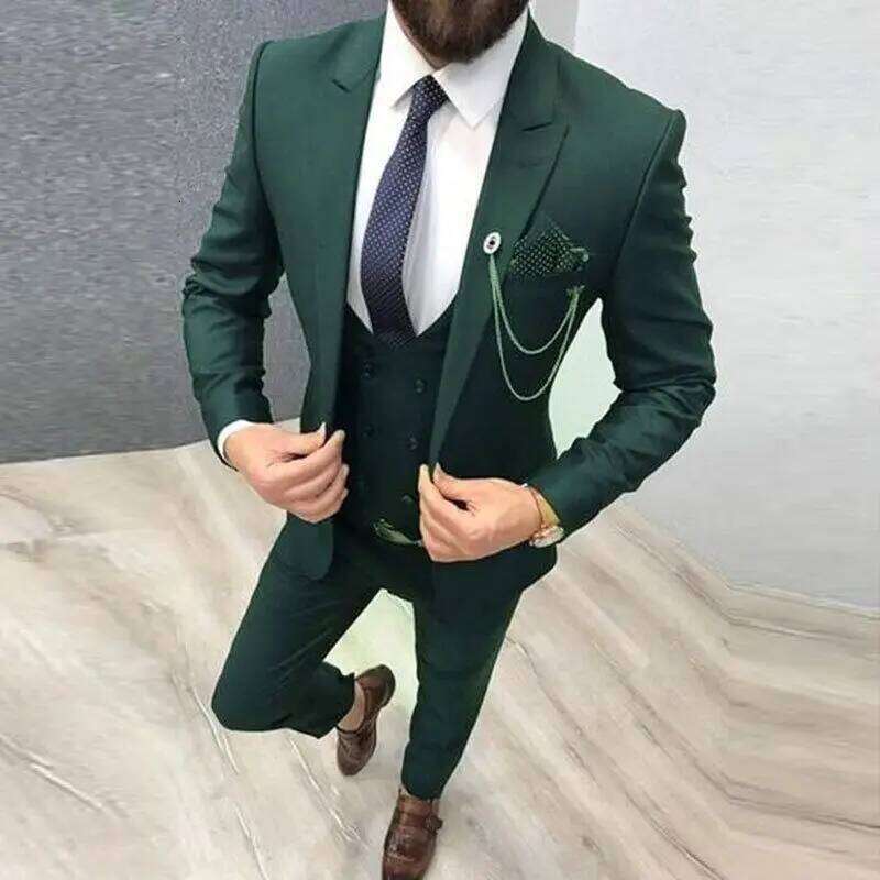 Solid Wedding Men 3 Piece Formal Groom Tuxedos For Prom Party Male Suits Fashion Clothing Set Jacket With Pants Vest