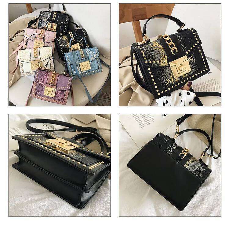 Elegant Sequins Ladies Handbag Small 2024 New Rivet Women's Shoulder Bag High-Quality PU Leather Messenger Bags For Female Totes