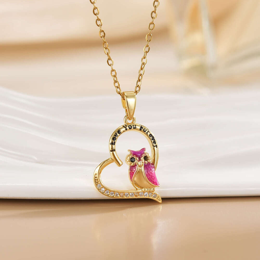 Inlaid Dia Owl Pendant Niche Design High-End Animal Star Moon Heart Necklace F41