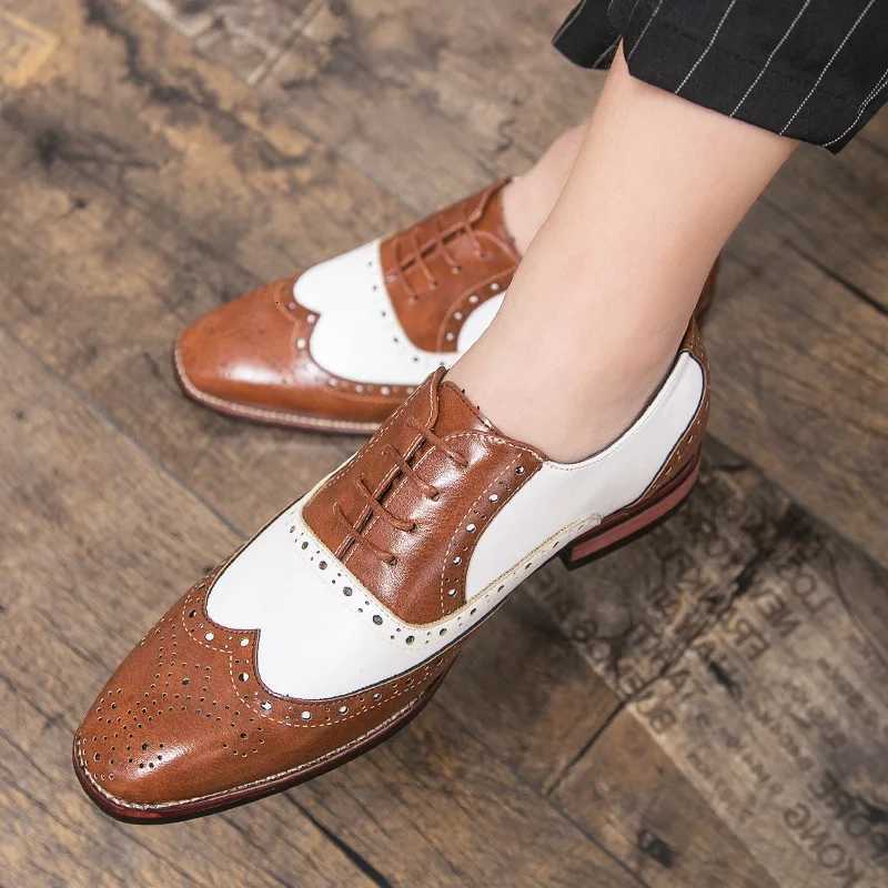 New Luxury Designer Mens Pointed Black With White Patchwork Dress Oxford Shoes Moccasins Wedding Prom Mens Social Shoes Y250715