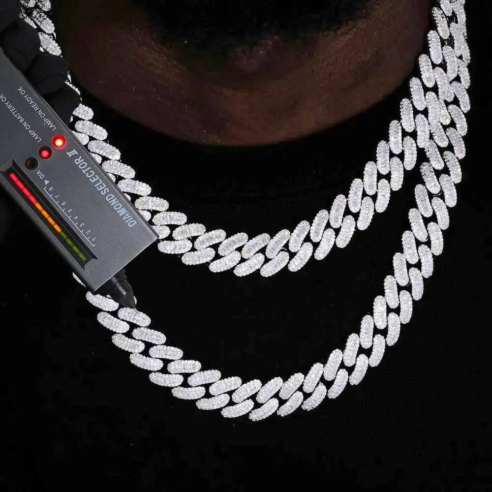 Pass Diamond Test GRA Moissanite 15mm Wide 925 Solid Silver Cuban link chain for Rapper Hip Hop Rectangle VVS Iced Out Necklace