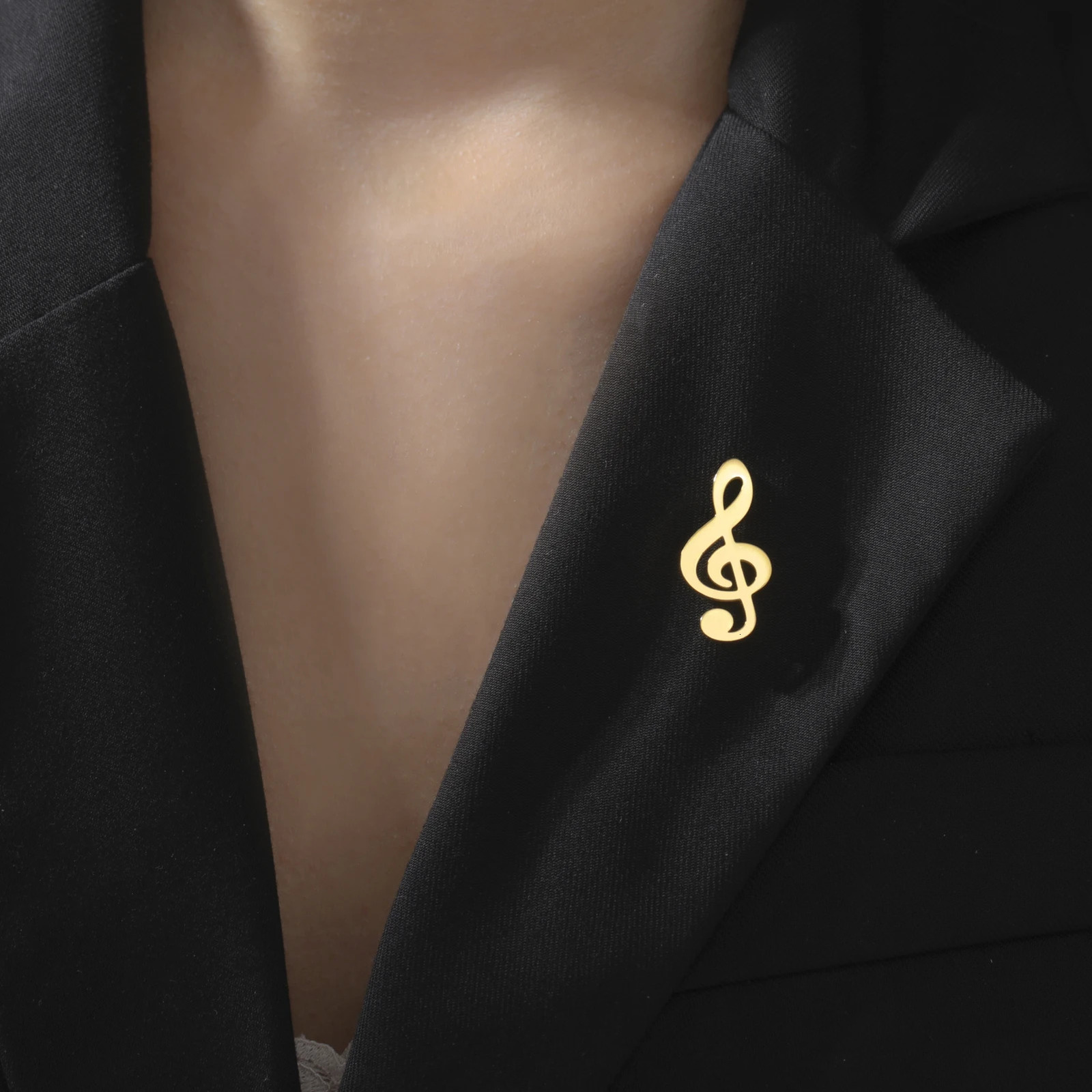 Music Note Womens Brooch Stainless Steel Gold Color Suit Badge Lapel Pin Fashion Accessories Wholesale 250625