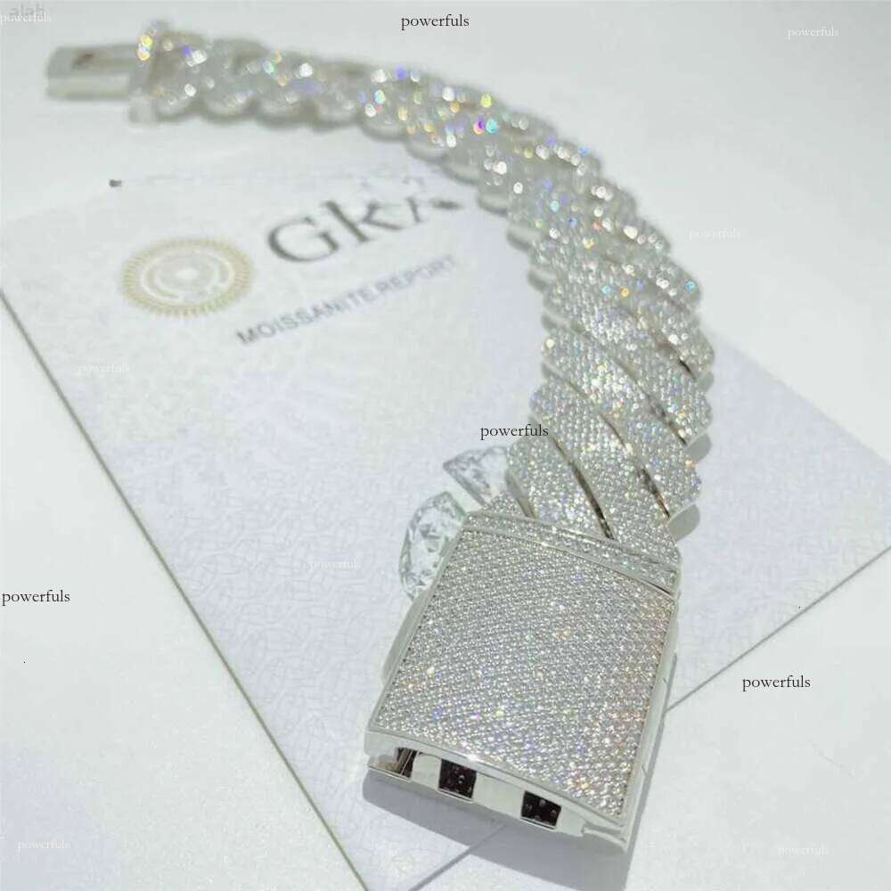 necklace moissanite chain Hip Hop Jewelry 26mm Solid Sier Iced Out Link Prong Cuban Bracelet Vvs Dia