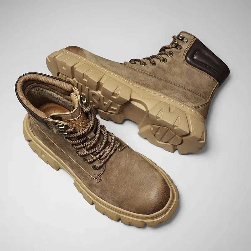 2024 New Spring and Autumn Edition Genuine Leather British Style Autumn and Winter High Rise Thick Bottom Suede Retro Workwear W250716