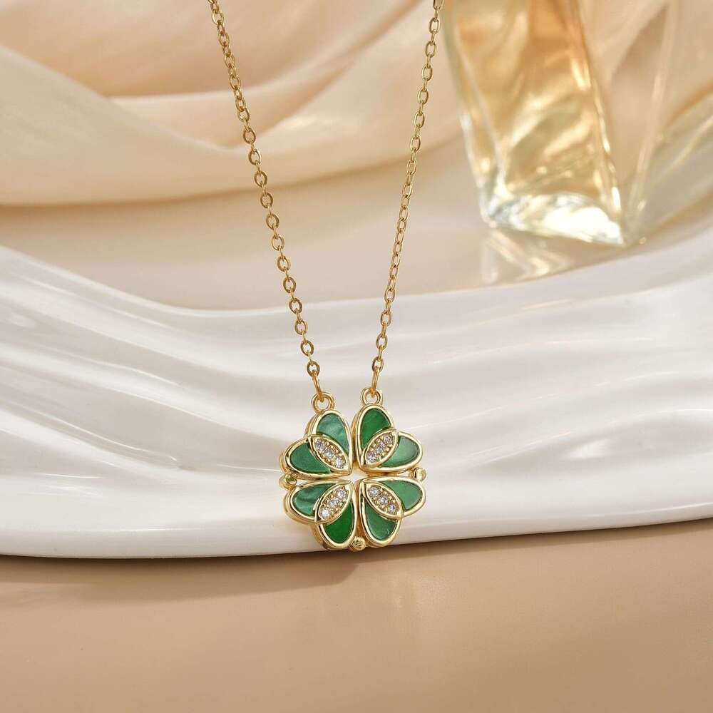 INS Simple Two-Way Titanium Steel Necklace For Women Copper Gold-Plated Fashion Heart Pendant Collarbone Chain F61