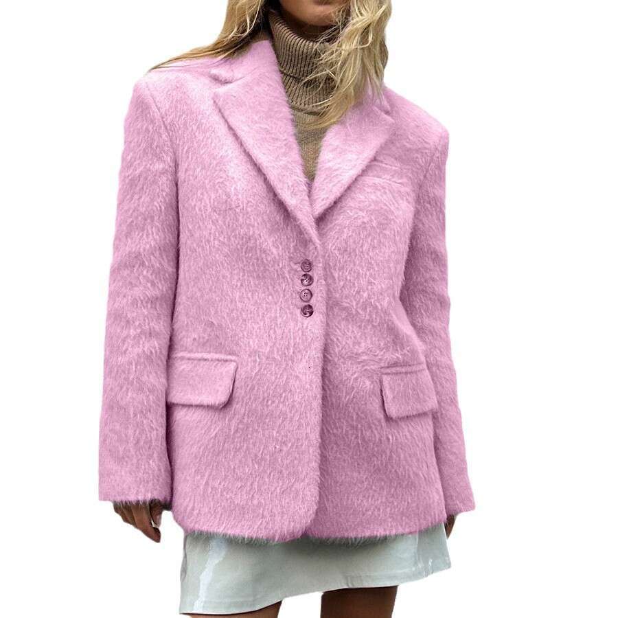 Socialite Style Loose Turn-Down Collar Plush Coat Autumn Winter INS Long Sleeve Overcoat For Women B5