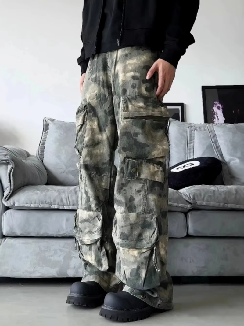 Fashion Cleanfit Style Camouflage Loose Oversize Vintage Streetwear Trousers High Street Casual Cotton Cargo Pants For Men Z260315