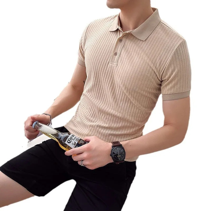 Summer Knit Men Polo Shirts Lapel Solid Color Brathable Ice Silk Comfortable Fashion Short Sleeve Men T Shirts Tops 250716