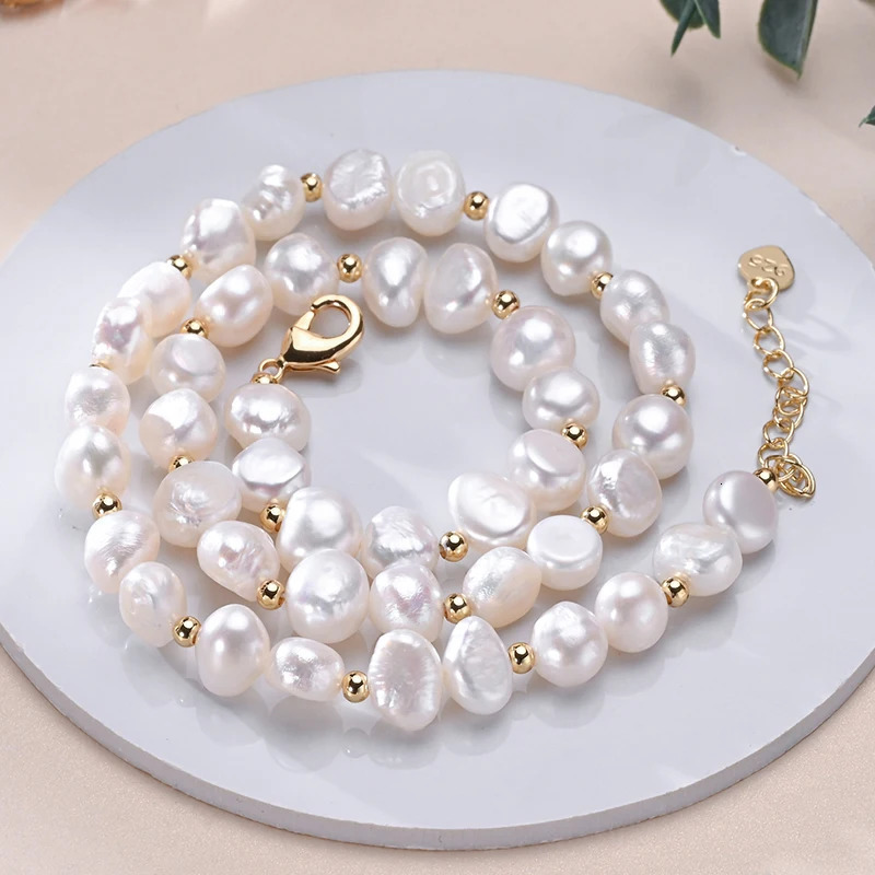 Natural Freshwater Pearls Baroque Shape Necklace Golden Small Bead S925 Sterling Silver Chain Fashion Jewelry Gifts for Women 250712