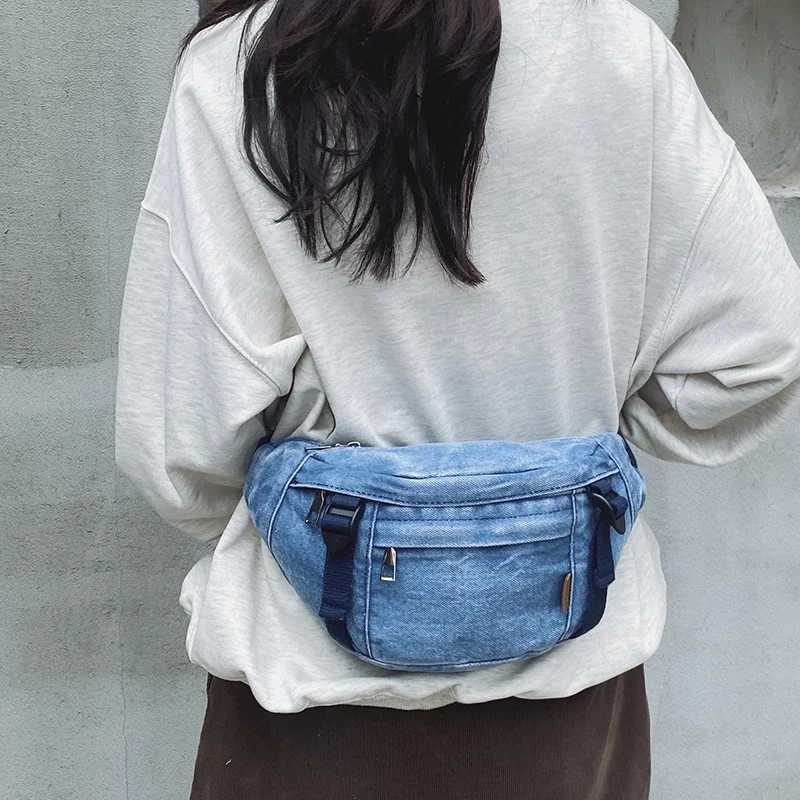 Casual Waist Bag Ladies Designer Denim Fanny Pack Travel Money Phone Banana Bag Large Capacity Female Bum Belt Bag
