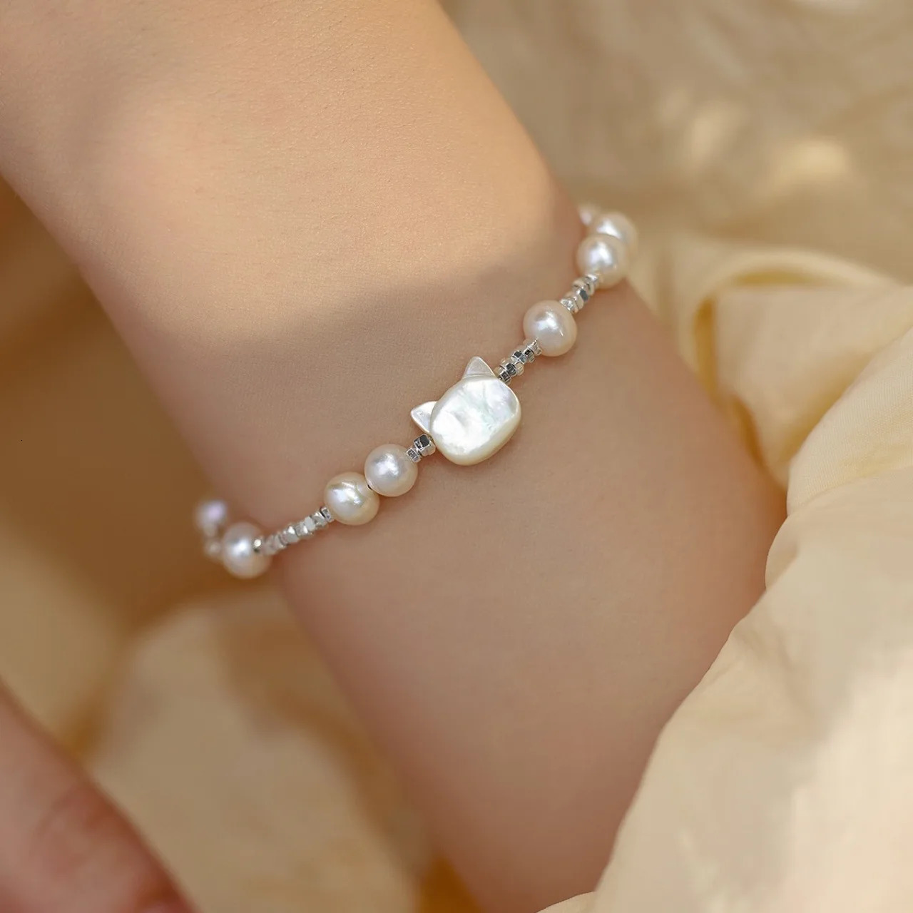 100% Natural Freshwater Pearl 14K Gold Filled Sweet Cat Animal Female Charm Bracelet For Women Year Gifts 250712