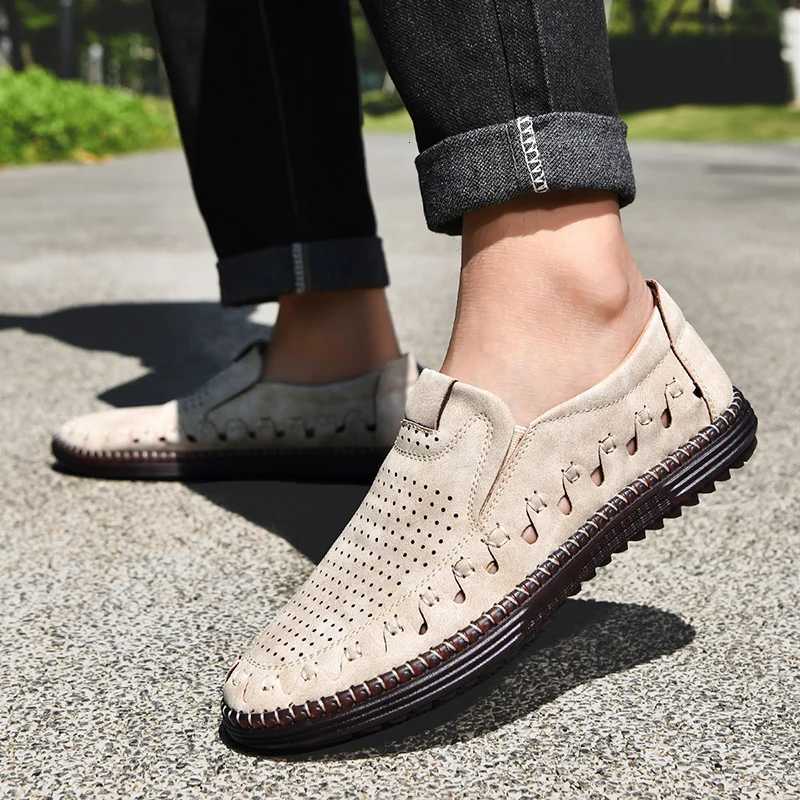 Summer Breathable Handmade Shoes Punching Leather Casual for Mens Flats Walking Shoes Outdoor Footwear Loafers Breathable Shoes W250716