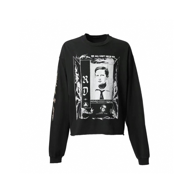 Vintage Washed Design Graphic Tee with Long Sleeves European Style Casual Wear T shirt Relaxed fit For Men Women 0716