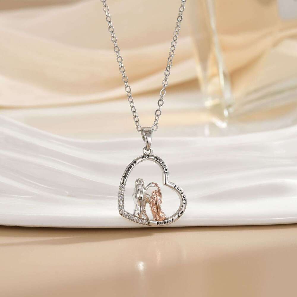 Mother's Day Heart-Shaped Mother-Daughter Love Necklace Light Niche Fashion Jewelry Non-Fading Collarbone Chain 554