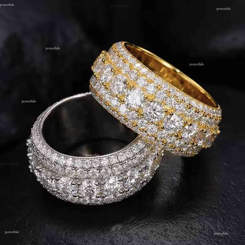 Hip Hop Iced Out Sier Pass Dia Tester 5 Rows VVS Moissanite GRA Rapper Dazzling Sparkly Eternity Band Ring For Men