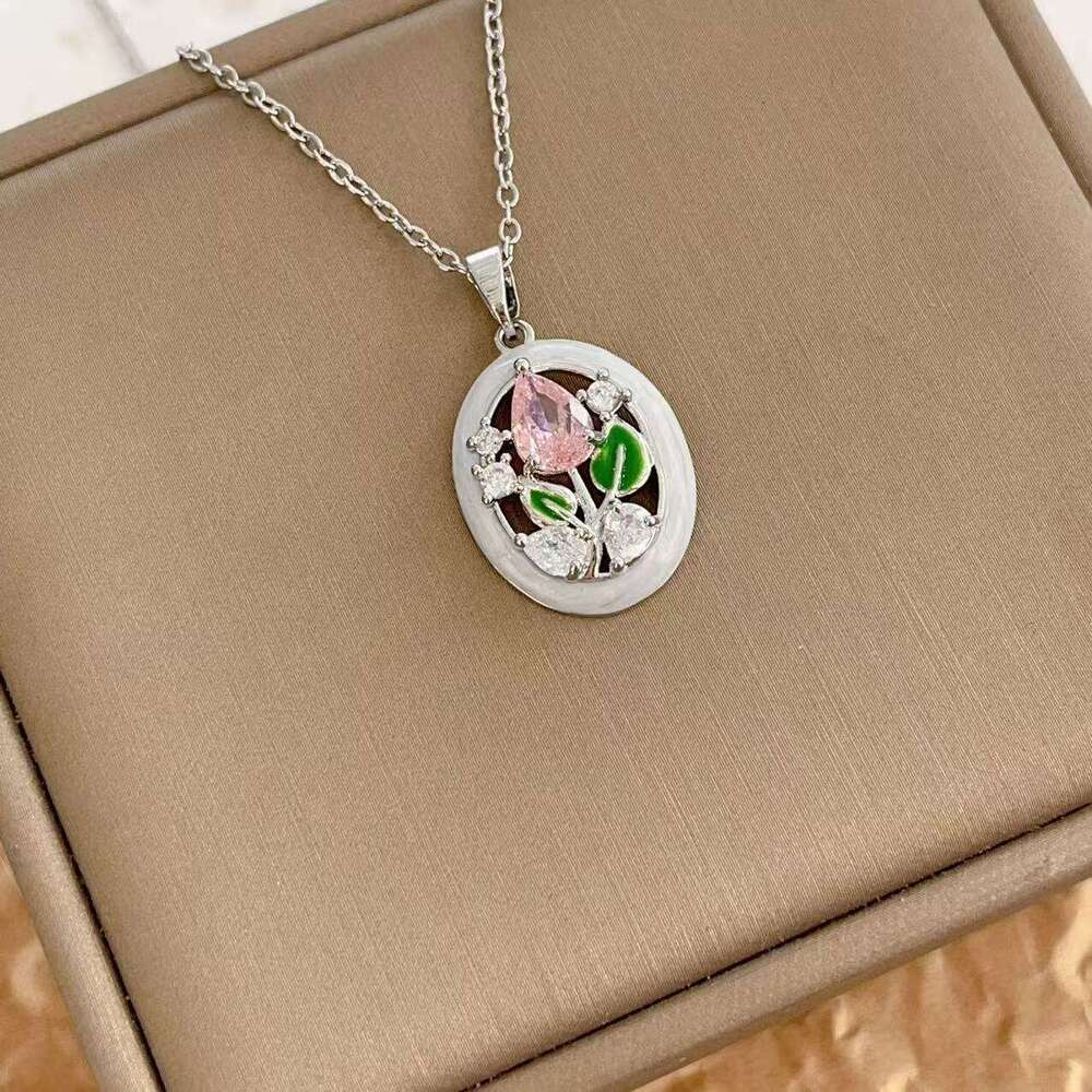 Necklace For Women Japanese And Style Internet Celebrity Korean Version Ins Tulip Flower Colorful Zircon Pendant Elegant Collarbone Chain 6E8