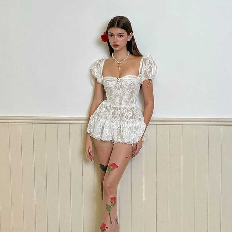 Sexy Hollow Out Lace Patchwork Mini Dress Y2K Summer Square Neck Low Cut Slim Dress Fashion Hot Girls Party Evening Dresses R250716