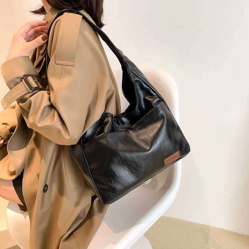 Simple Shoulder Vintage Armpit Large Capacity Girls Handbag Tote Textured Commuter Women's Bag PU Mater