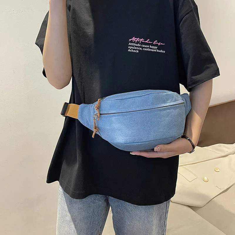 Chest Bag For Women Solid Color Waist Bags High Quality Women Shoulder Bag Denim Fabric Fanny Pack Crossbody Small Bag 250714