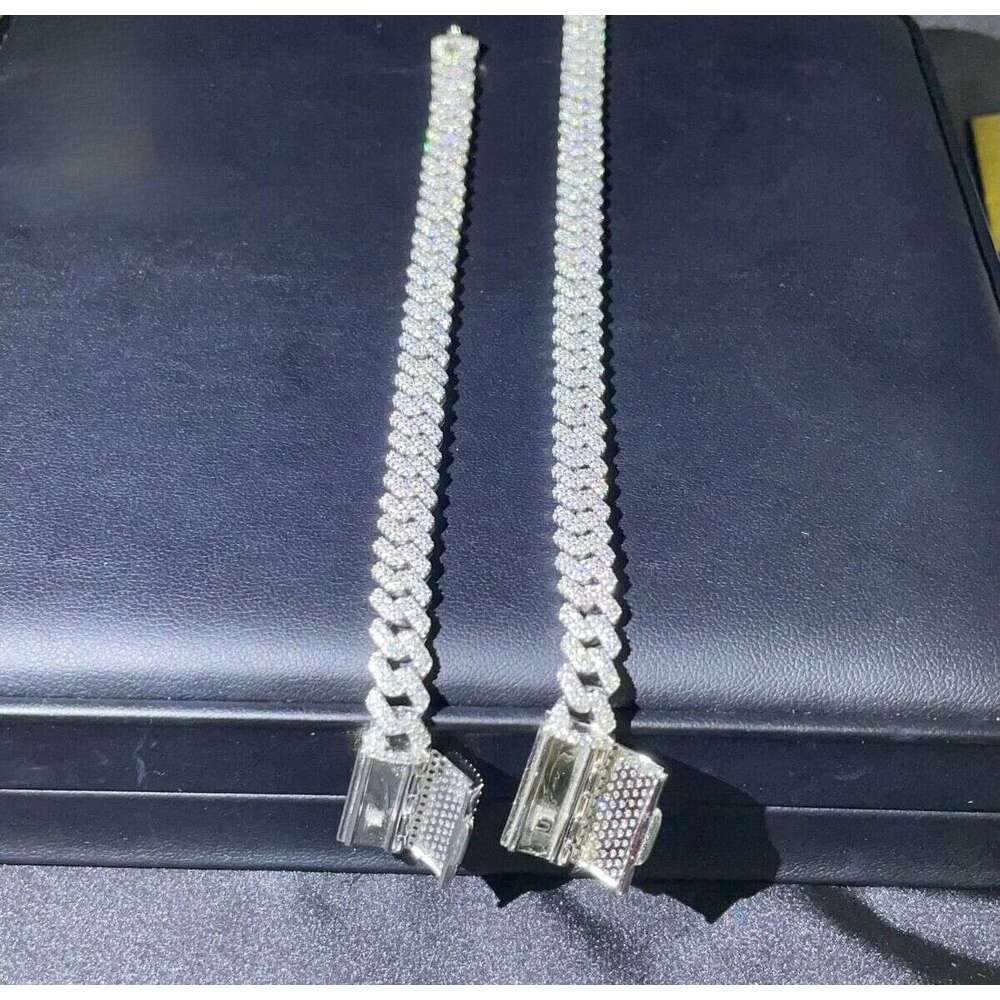 Pass 100% diamond testSterling Sier Moissanite with 8mm GRA Ice Out Cuban Chain and Rapper Necklace