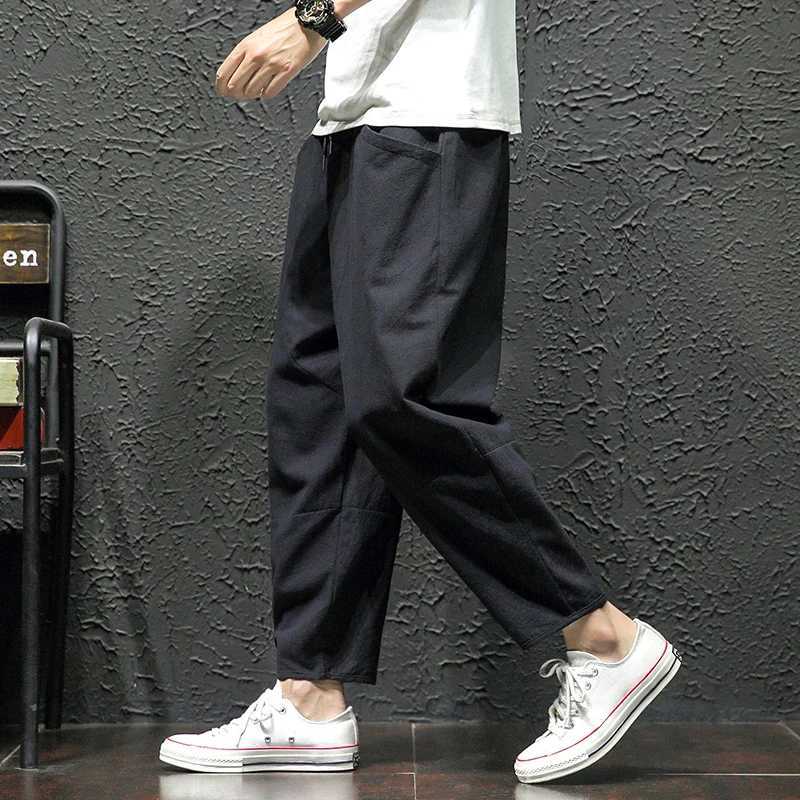 100% Cotton Ankle Length Pants Summer Casual Pants Men Trendy Japanese Loose Pants Men y250716