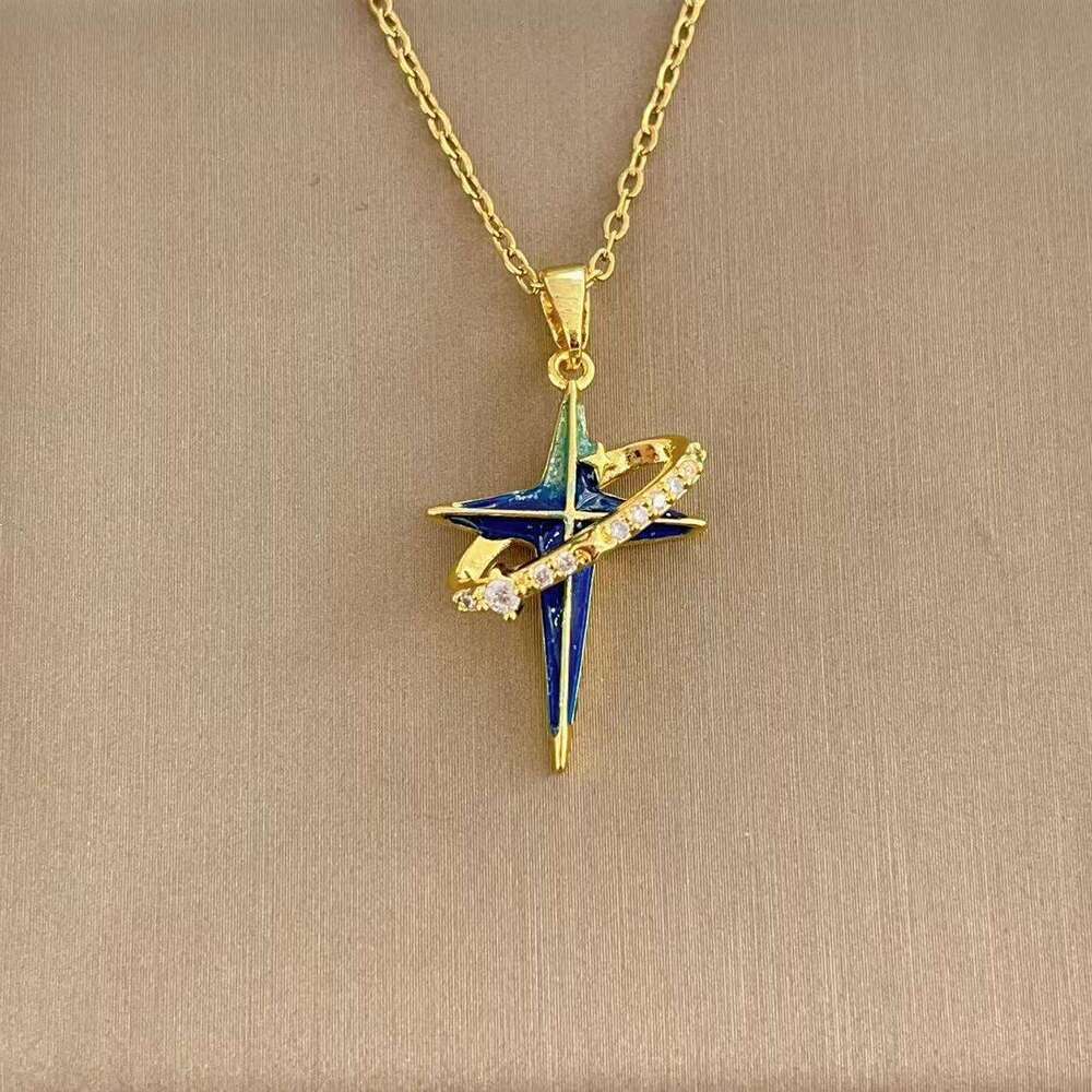 Light Fashion Niche Design High-End Enamel Painted Starry Sky Solar System Star Pendant Necklace Accessories 4Bc
