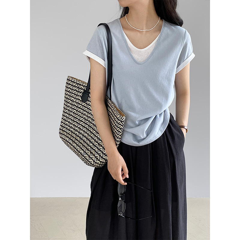 Summer New Women S T Shirt Jiangzuo Korean Style High End Fake Two Piece Short Sleeve Casual Top Clothing Designer